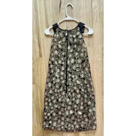 W by Worth Brown Dress with Leopard Details + Gold Sequins, Sleeveless, Size 4 - Picture 4 of 8